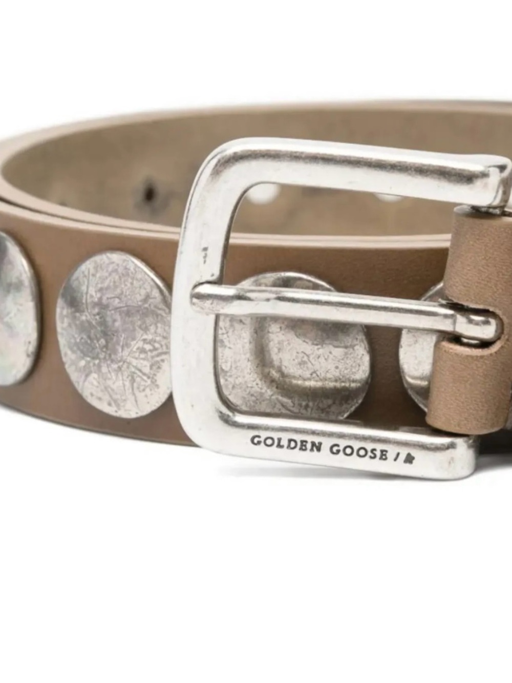 Golden Goose Beige Leather Studded Belt with Silver Buckle
